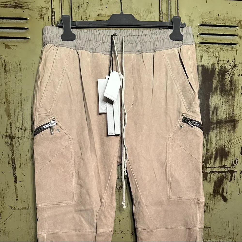 Rick Owens Leather Bauhaus Cargo Pants in Dust